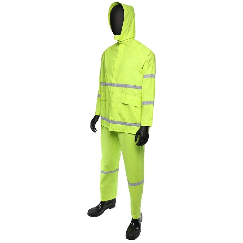 PVC/Poly Fluorescent Green Rain Suit with Reflective - M product image