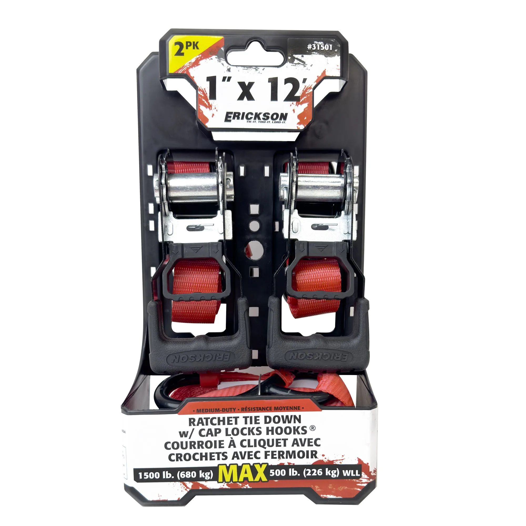 Erickson 1 Inch x 12' Rubber Handle Ratchet 1500 lb - 2pk product image