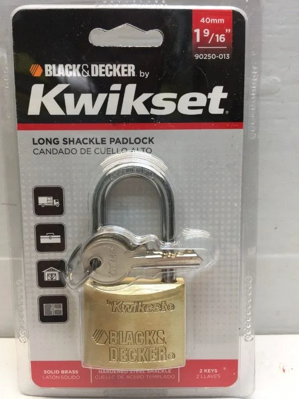 & Decker Black & Decker Padlock Long Shackle 40mm Brass product image