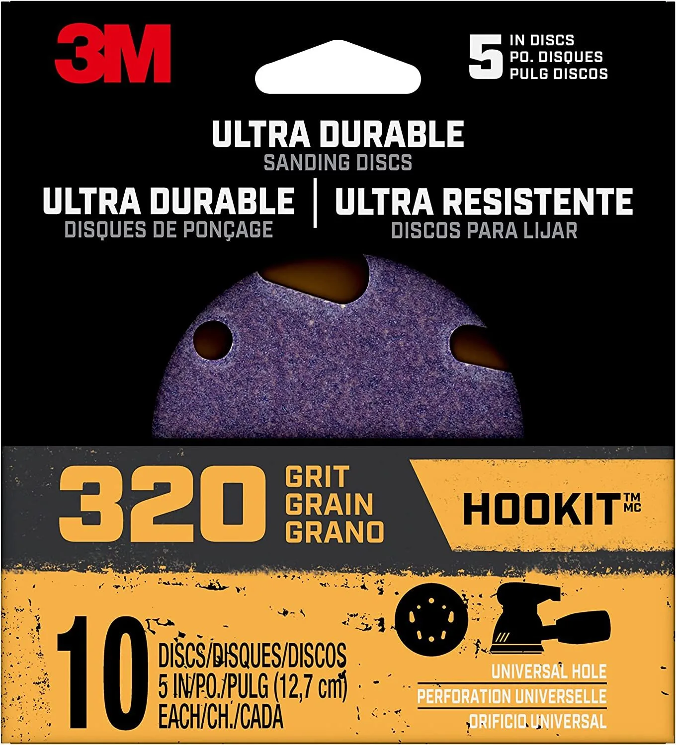 Ultra Durable 5 Inch Power Sanding Discs Universal Hole 320 Grit - 10/Pack product image