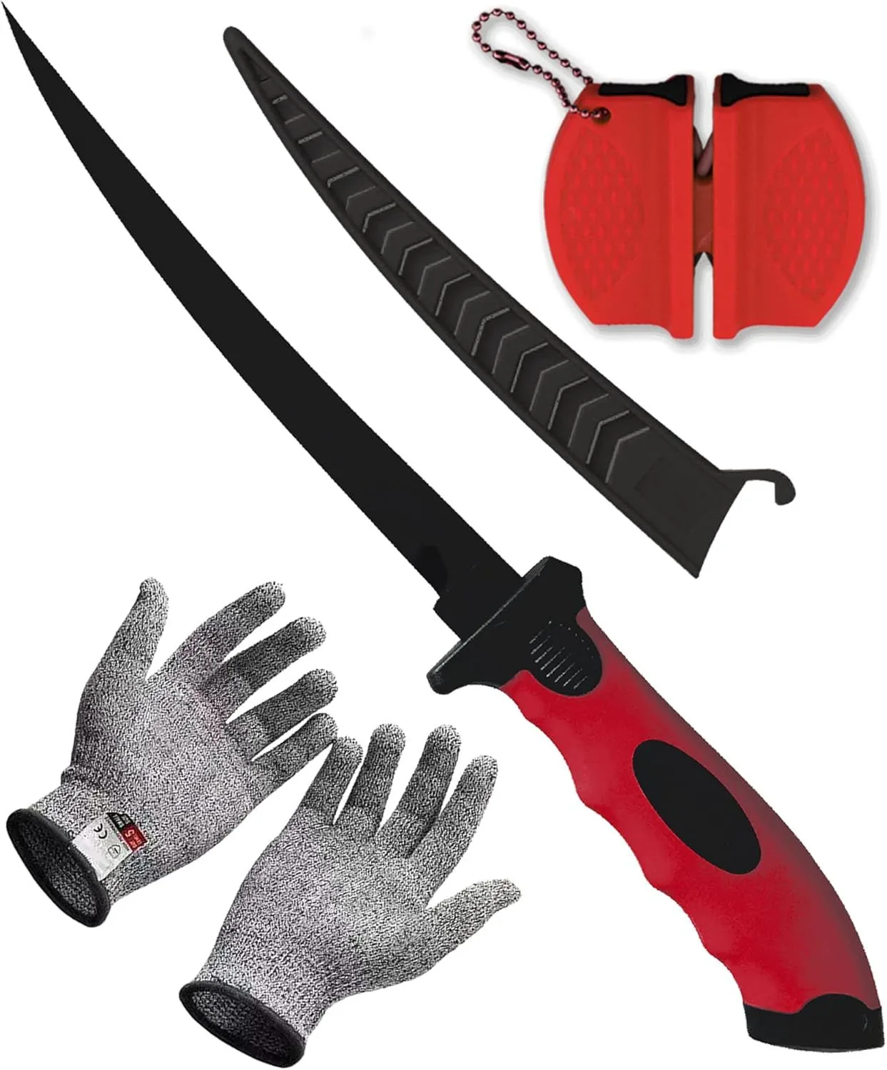 Fishing Fillet Knife Set 7 Inch Knife, Sharpener and Cutting Resistant Gloves product image