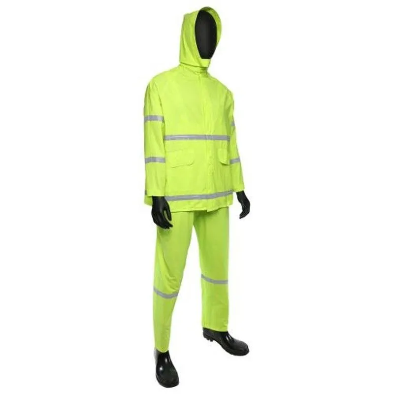 .35mm PVC/Poly Fluorescent Green Rain Suit with Reflective - M product image