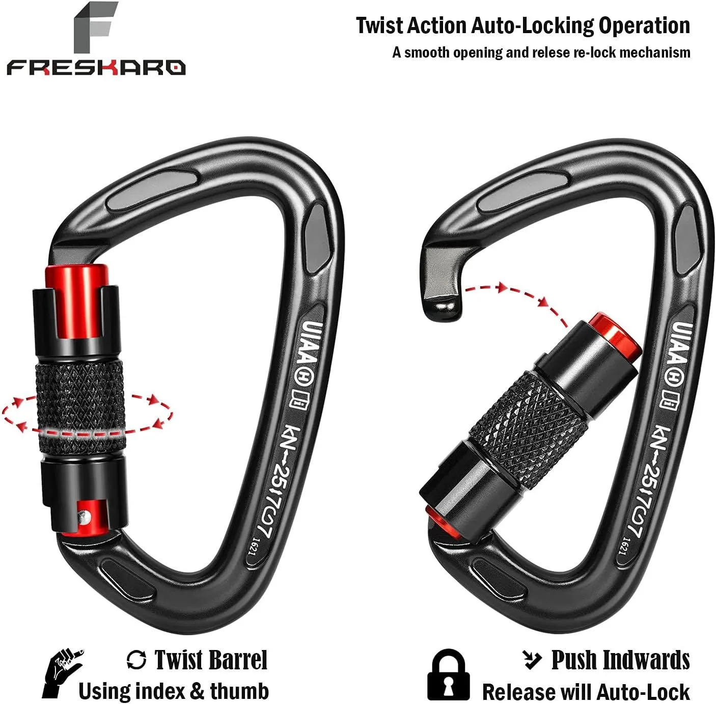 UIAA Certified 25KN Double Locking Climbing Carabiner Clips Black product image