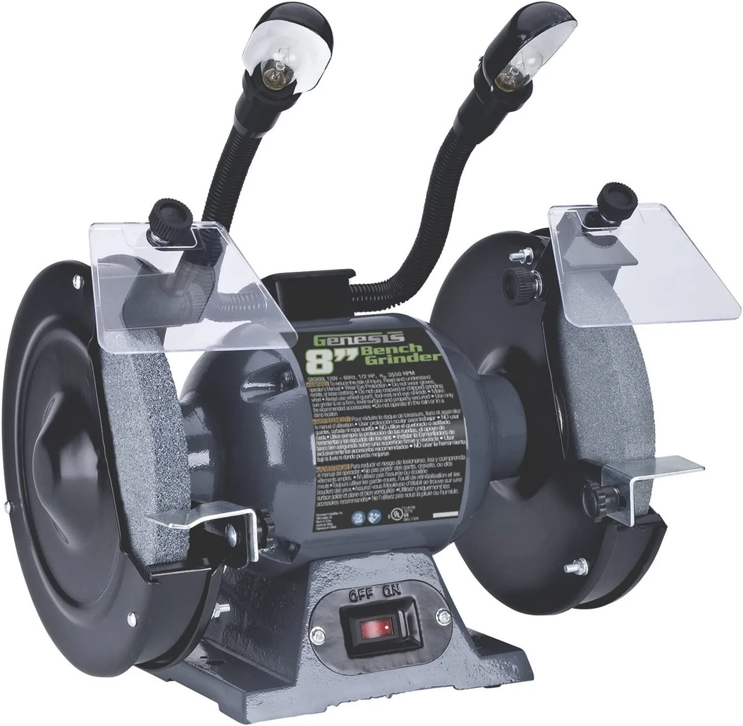 8 Inch Bench Grinder with Dual, Flexible Lights and Eye Shield product image