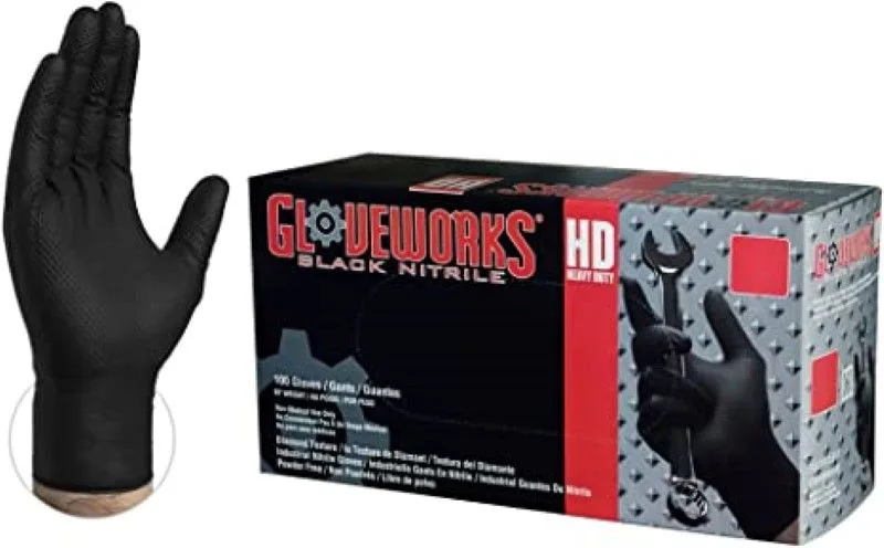 Gloveworks HD Black Nitrile Powder Free Gloves - Large product image