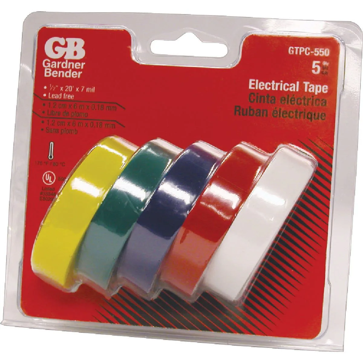 Bender General Purpose 1/2 Inch x 20 Inch Electrical Tape 5pc product image