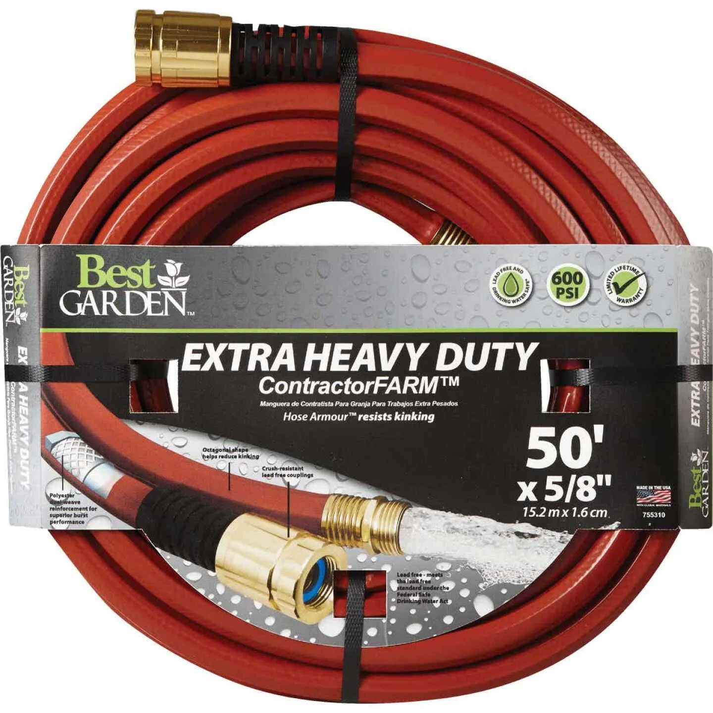 Garden 5/8 Inch x 50' Drinking Water Safe Contractor Hose product image