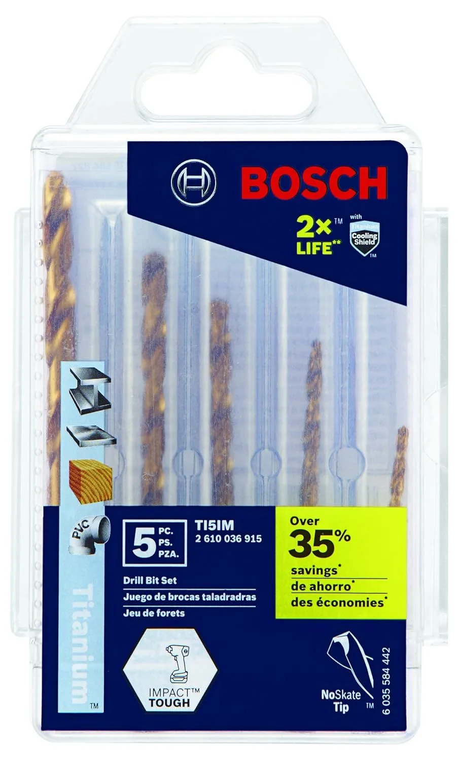 5pc Titanium Nitride Coated Metal Drill Bits product image