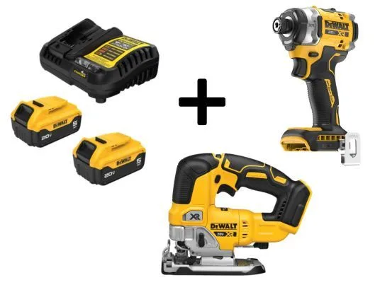 20V Max XR Jig Saw & 1/4 Inch Impact Driver with 2 5.0Ah Batteries & Charger product image
