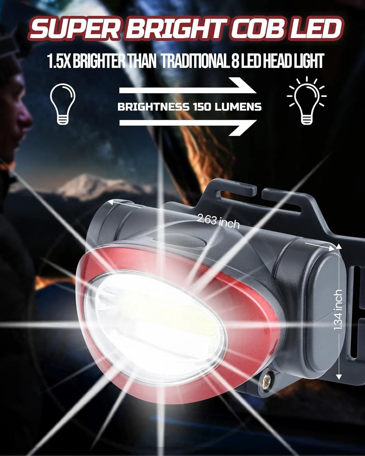 Super Bright COB Head Lamp Gear for Running, Reading, Hiking, Walking et product image