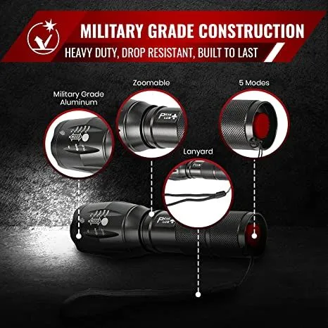 LED Tactical Flashlight High Lumens, Zoomable, 5 Modes for Emergencies product image