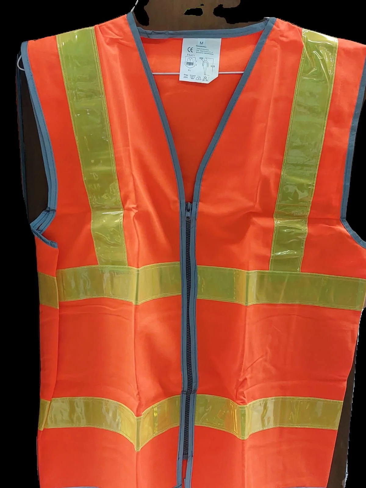 Traffic Vest 145 GSM - 3M Yellow Plastic Reflective - Grey Zip - Orange product image