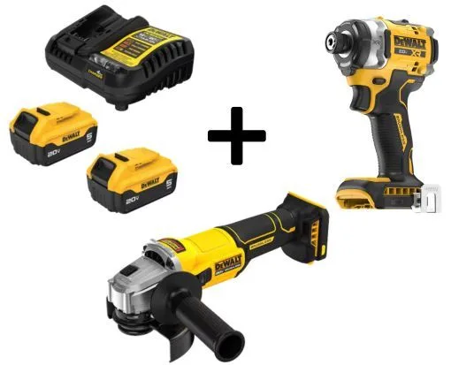 20V 1/4 Inch Impact Driver & 4 1/2 Inch Paddle Switch Angle Grinder with 2 Bats&Char product image