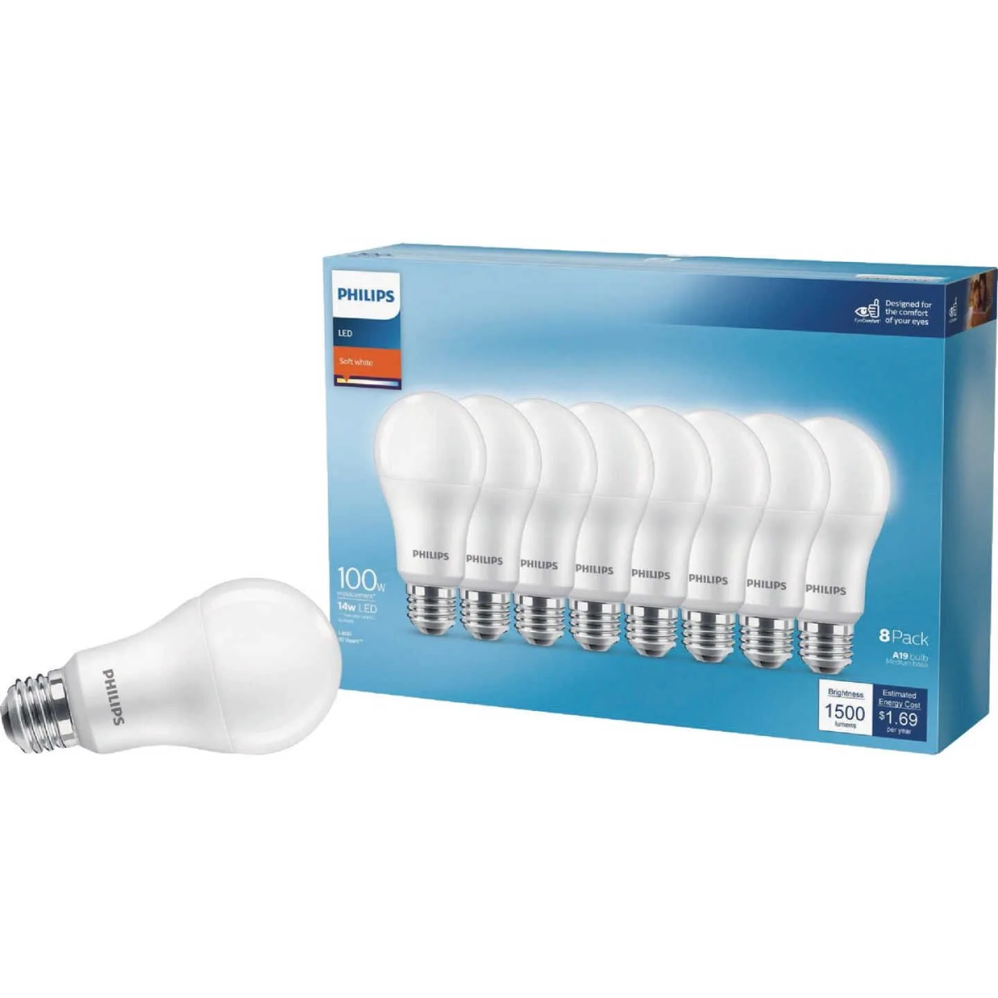Phillips 100W Soft White A19 LED Bulb - 8pk product image