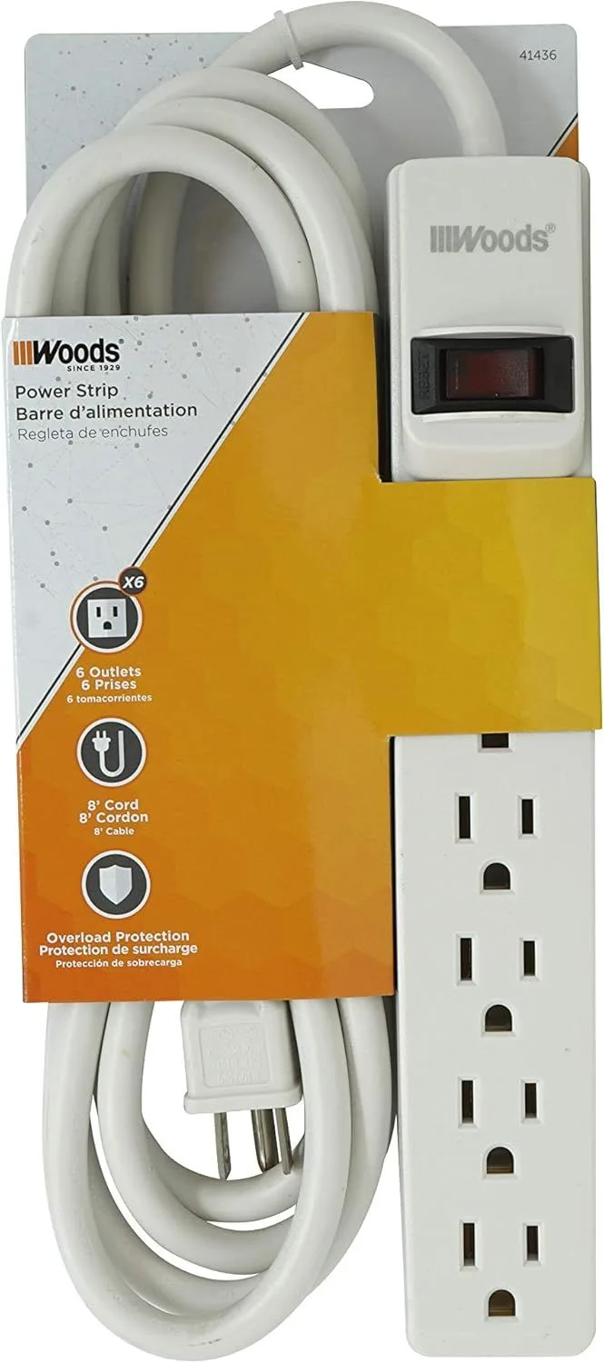 Power Strip with 6 Outlets and Overload Safety Switch, 8' product image