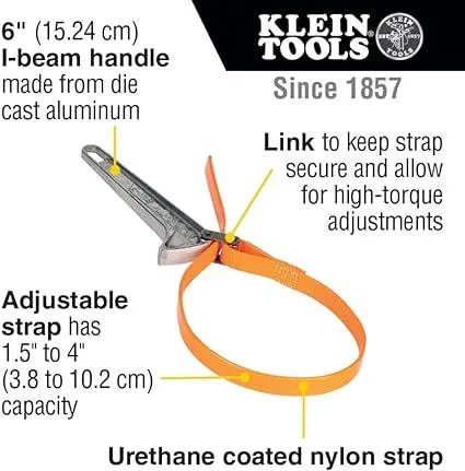 Adjustable Grip-It Strap Wrench Adjusts 1 1/2 to 4 Inch, 6 Inch Handle product image