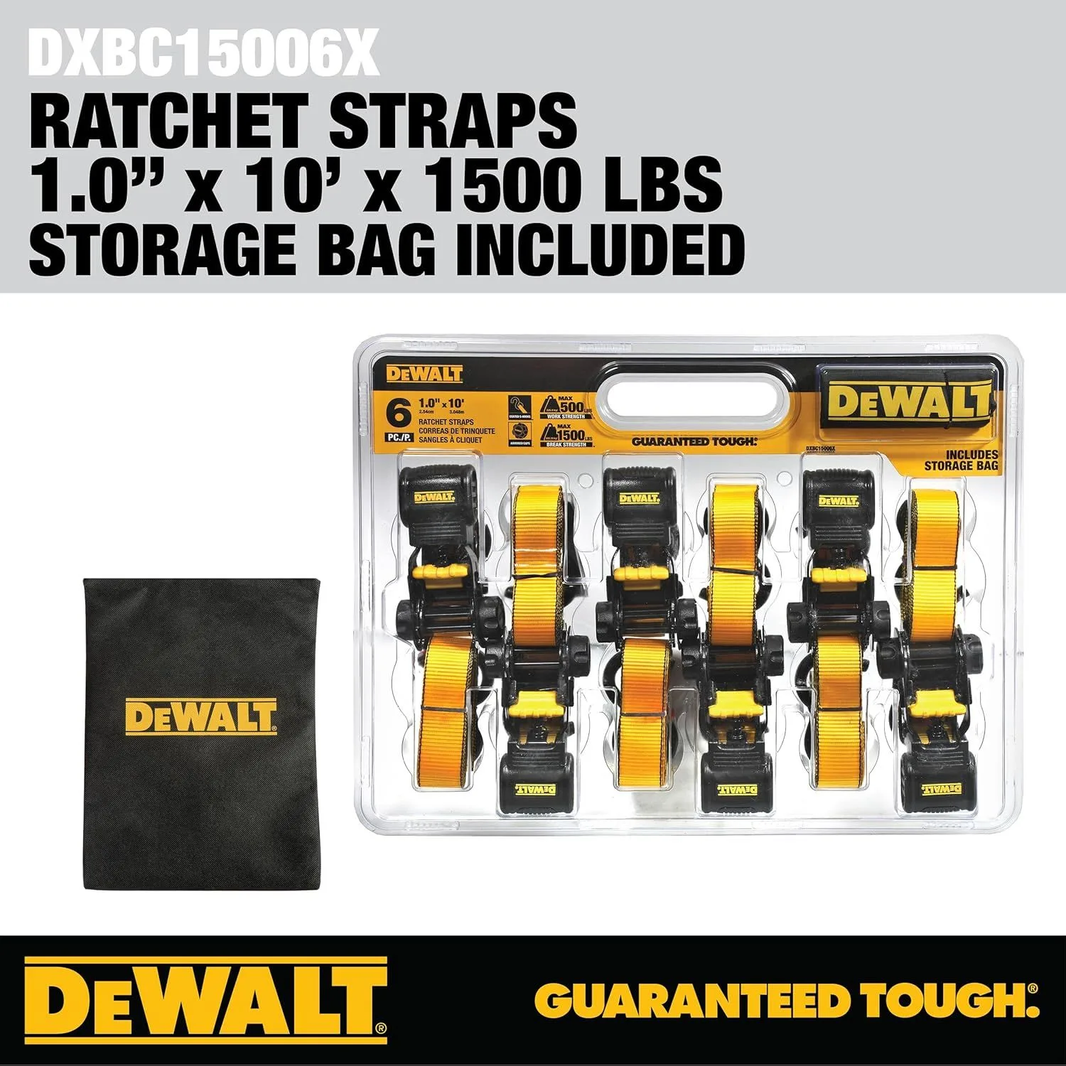 1 Inch x 10' Ratchet Tie Down Strap 500lb Safe Working Load 6pk product image