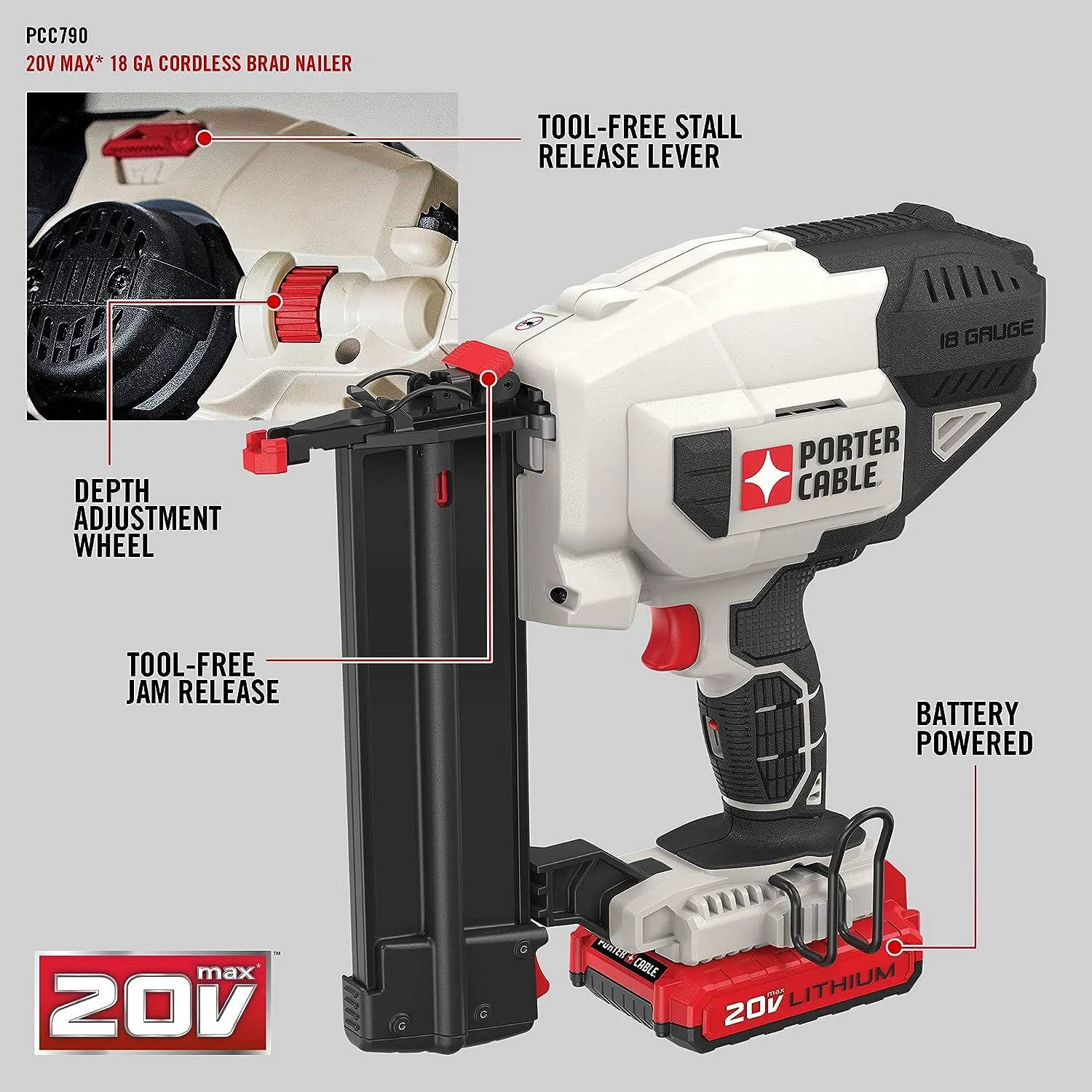 20V MAX Cordless Brad Nailer Kit with 1 Battery 18GA product image