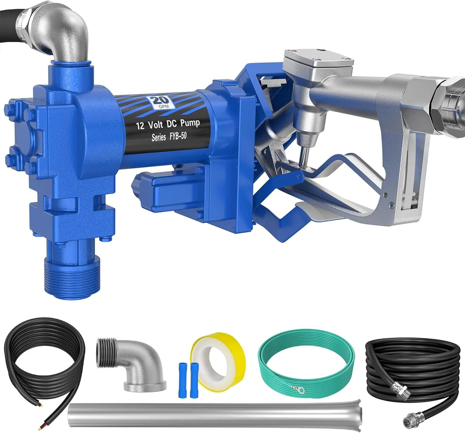 12V 20 GPM Fuel Transfer Pump with Discharge Hose & Manual Nozzle for Oil etc product image