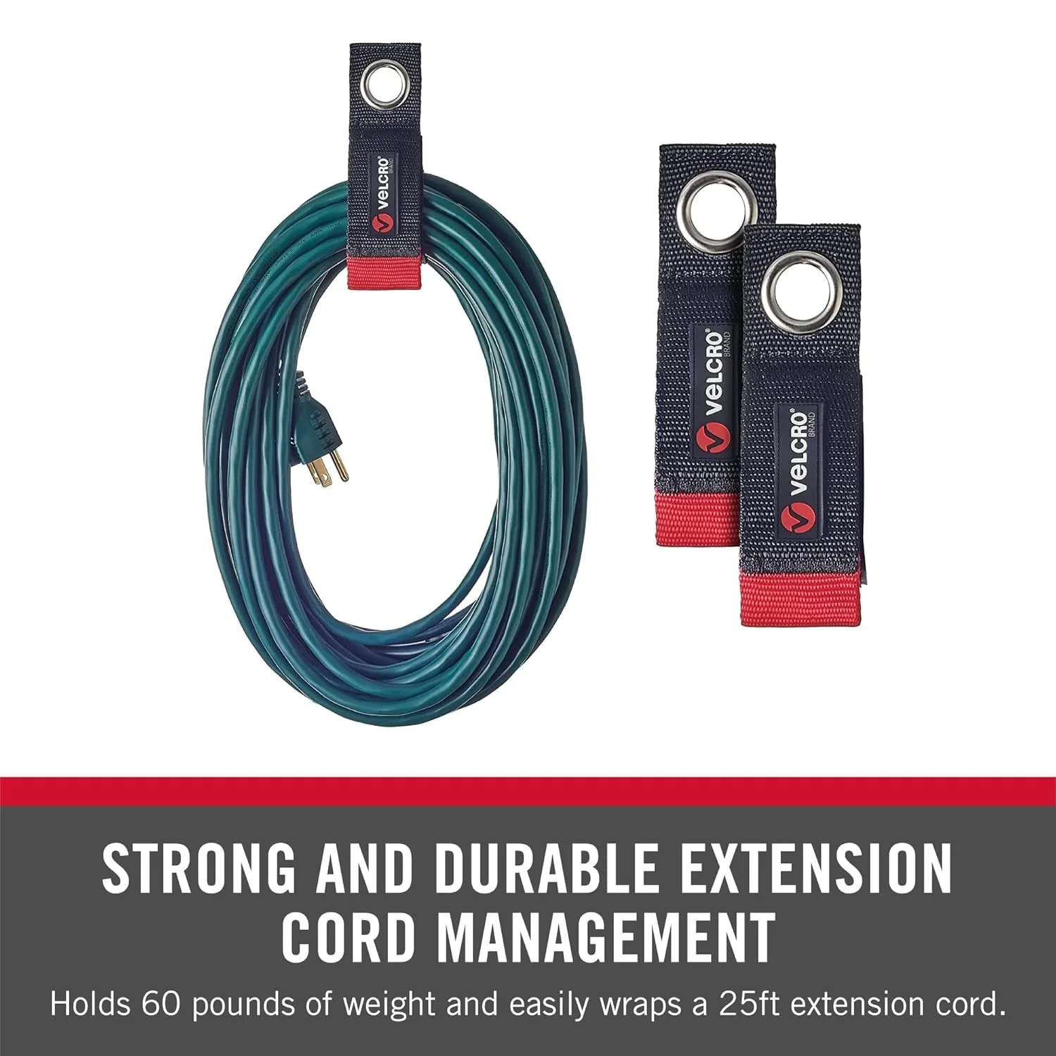 Black Easy VELCRO Brand Black Easy-hang Extension Cord Strap 1 1/2 Inch X 10 Inch (2-Pack) product image